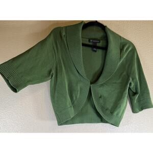 INC International Concepts Size L Silk Blend Green Cropped Shrug Cardigan